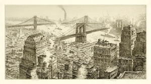Cityscape, Brooklyn Bridge, Manhattan Bridge, East River, New York City, Urban Industrial, Skyscrapers